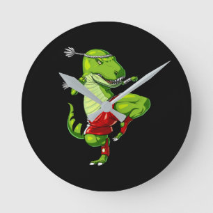 Muay Thai T-Rex Dinosaur Round Clock