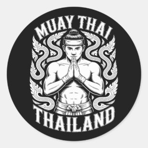 Muay Thai Training Kickboxing Thailand Vintage Tig Classic Round Sticker