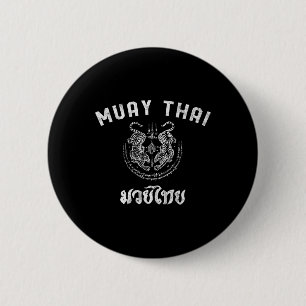 Muay Thai Twin Tiger Kickboxing Mma Gift - White 6 Cm Round Badge
