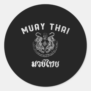 Muay Thai Twin Tiger Kickboxing Mma Gift - White Classic Round Sticker