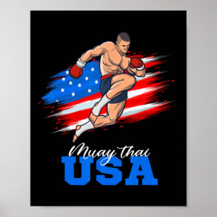 Muay Thai Usa Support Team American Flag Kickboxin Poster
