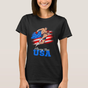 Muay Thai Usa Support Team American Flag Kickboxin T-Shirt