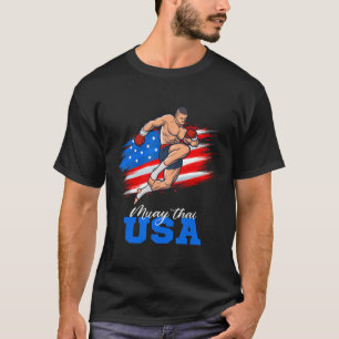 Muay Thai Usa Support Team American Flag Kickboxin T-Shirt