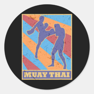 Muay Thai Vintage Retro Colors Kickboxing Mma Boxe Classic Round Sticker