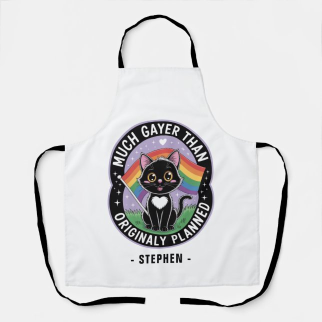 Much Gayer – Funny Cute Black Cat LGBTQ Pride Apron (Front)
