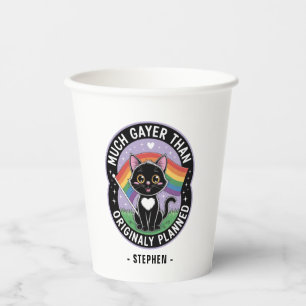 Much Gayer – Funny Cute Black Cat LGBTQ Pride Paper Cups