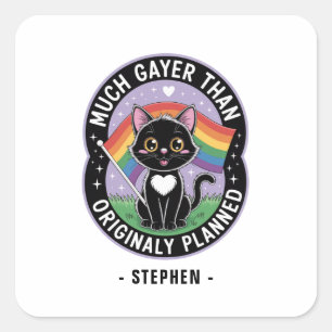 Much Gayer – Funny Cute Black Cat LGBTQ Pride Square Sticker