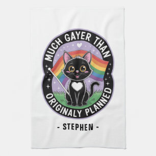 Much Gayer – Funny Cute Black Cat LGBTQ Pride Tea Towel