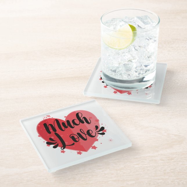 Much Love, Big Heart Glass Coaster (Angled)