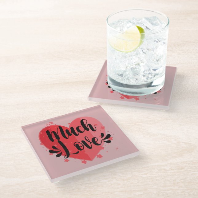 Much Love, Big Heart Glass Coaster (Angled)
