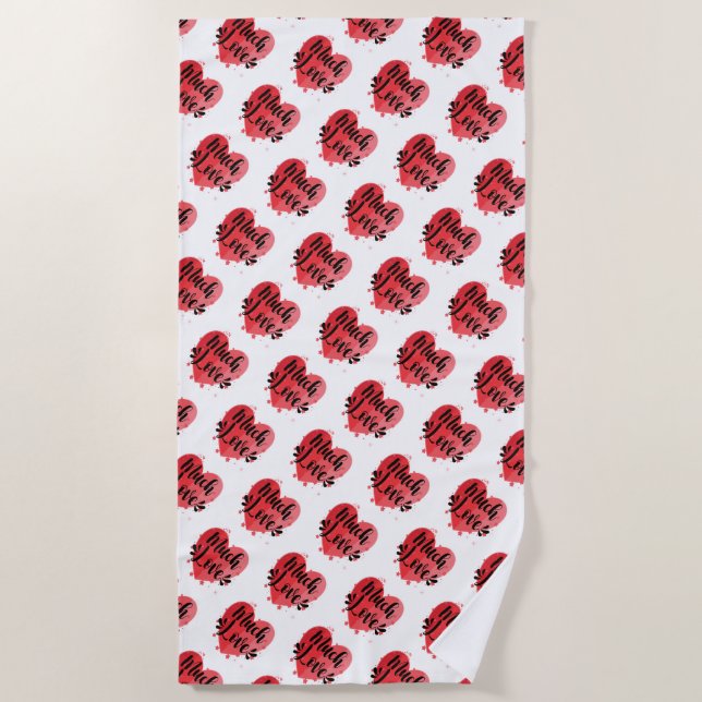 Much Love, Cute Hearts Beach Towel (Front)