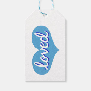 MUCH LOVED - Adored - Blue love heart Gift Tags
