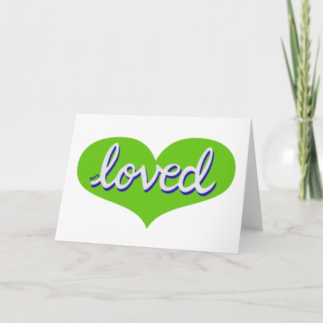 MUCH LOVED -Adored- Green love heart Card (Front)