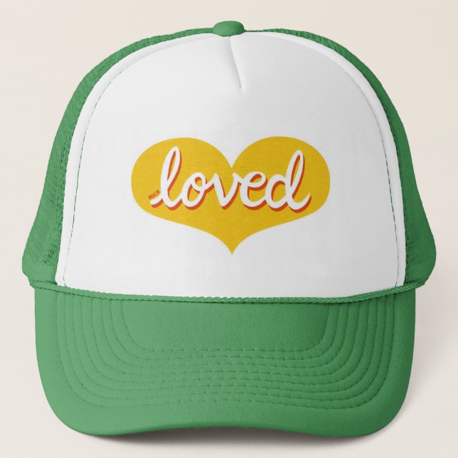 MUCH LOVED - Adored - Yellow love heart Trucker Hat (Front)