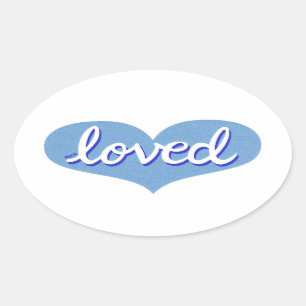 Much Loved - blue love heart - Oval Sticker