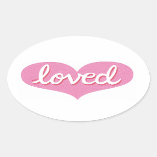 Much Loved - Pink love heart - Oval Sticker