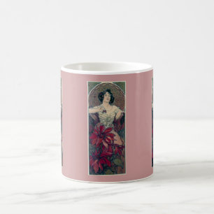mucha art deco red flowers woman lady female coffee mug
