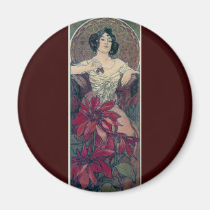 mucha art deco red flowers woman lady female magnet