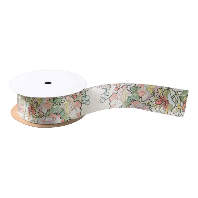 Mucha Art Nouveau Hollyhock Art Flowers Ribbon Satin Ribbon (Spool)
