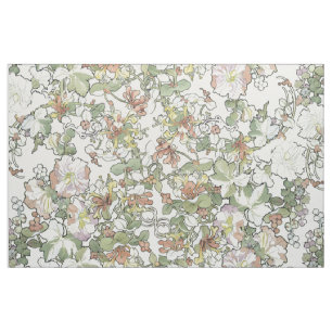 Mucha Art Nouveau Hollyhock Flowers Fabric