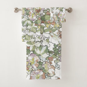 Mucha Art Nouveau Honeysuckle Flower Bath Towels