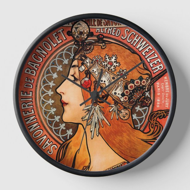 Mucha Art Nouveau Lady  Clock (Front)