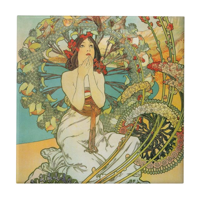 Mucha Art Nouveau Monte Carlo Ceramic Tile (Front)