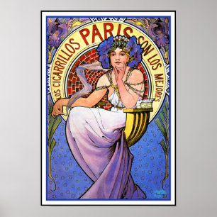 Mucha Art Nouveau Poster:  Los Cigarrillos Paris Poster