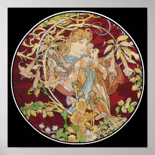 Mucha Art Nouveau Poster Print: Woman With Daisy