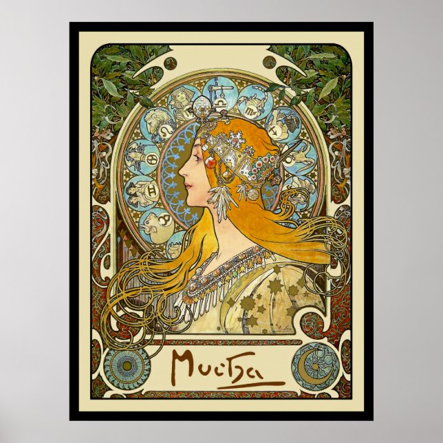 Mucha Art Nouveau Poster -  Zodiac  - La Plume (Front)