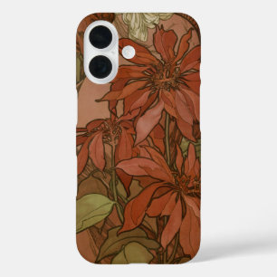 Mucha Art Nouveau Red Poinsettia Floral Pattern iPhone 16 Case