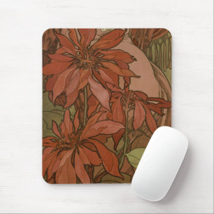 Mucha Art Nouveau Red Poinsettia Floral Pattern Mouse Pad