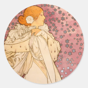 Mucha Art Nouveau Woman Beauty Classic Round Sticker