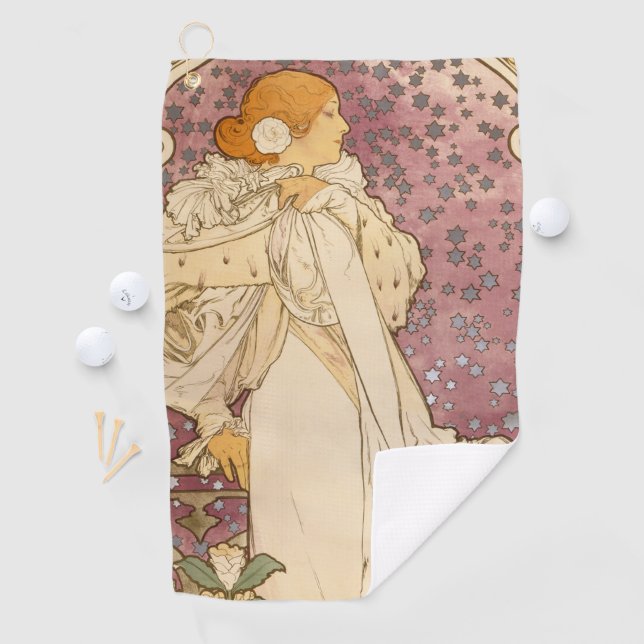 Mucha Art Nouveau Woman Beauty Golf Towel (InSitu)