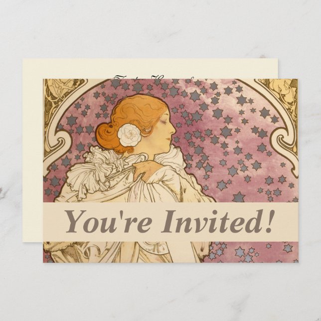 Mucha Art Nouveau Woman Beauty Invitation (Front/Back)