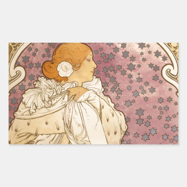 Mucha Art Nouveau Woman Beauty Rectangular Sticker (Front)