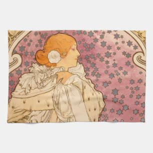 Mucha Art Nouveau Woman Beauty Tea Towel