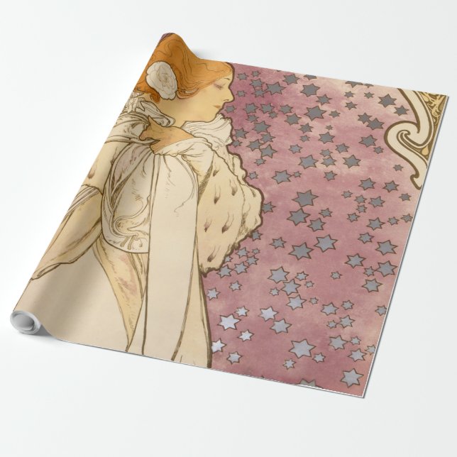 Mucha Art Nouveau Woman Beauty Wrapping Paper (Unrolled)