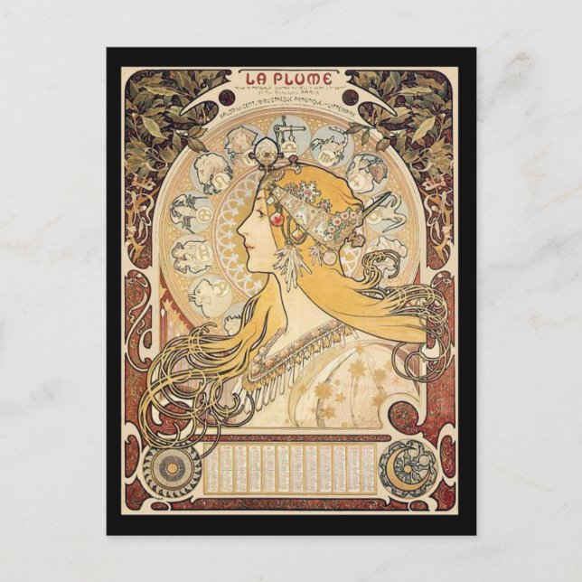 Mucha Art Nouveau Woman Postcard (Front)