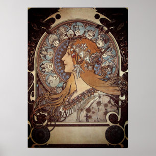 Mucha Art Nouveau Woman Vintage French Zodiac Post Poster