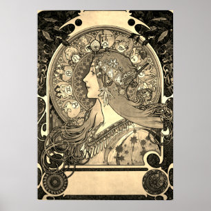Mucha Art Nouveau Woman Vintage French Zodiac Post Poster