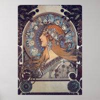 Mucha Art Nouveau Woman Vintage French Zodiac Post