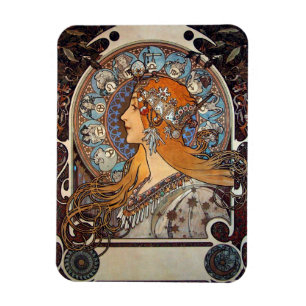 Mucha Art Nouveau Woman Vintage Zodiac La Pluma  M Magnet