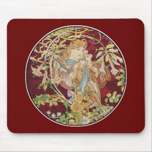 Mucha Art Nouveau: Woman With Daisy Mouse Pad