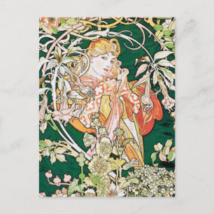 Mucha Art Nouveau: Woman With Daisy Postcard
