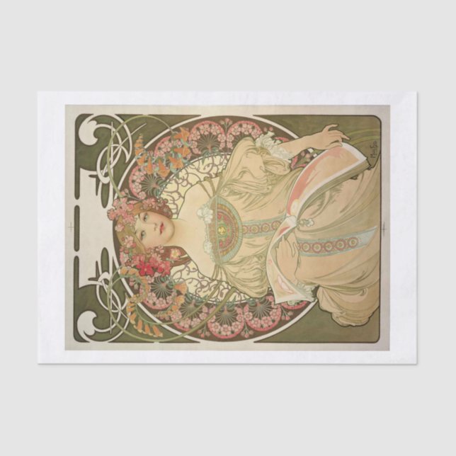 Mucha beautiful lady decoupage tissue paper (Front)