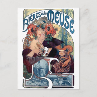 Mucha beer Bieres de la Meuse vintage ad Postcard