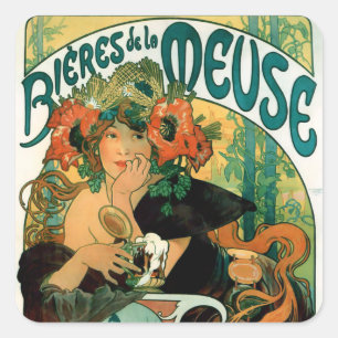 Mucha: Bieres de la Meuse (Beers of the Muse) Square Sticker