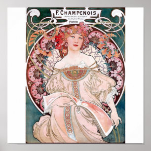Mucha champenois paris pink dess poster