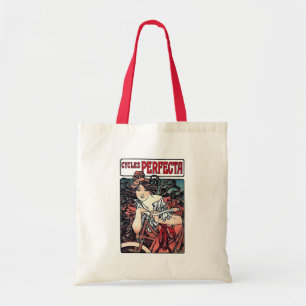 Mucha cycles perfecta woman bicycle red dress tote bag